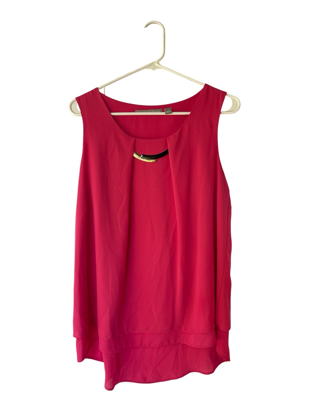 Valerie Stevens Sleeveless Red Layered Blouse with Gold Accent